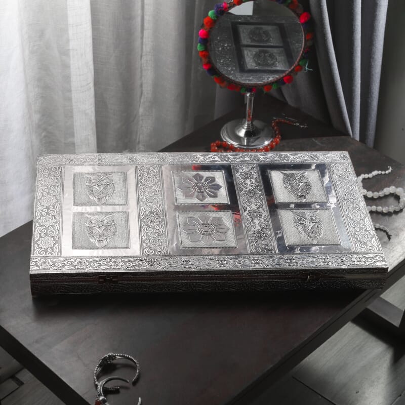Hand Crafted Oxidized Owl Embossed Jewelry Box with Scratch Protection Interior