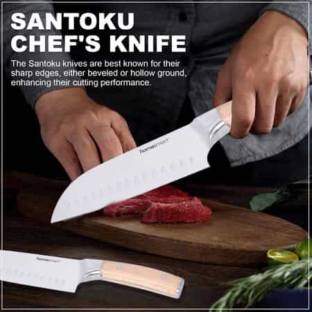 HOMESMART Santoku Chef's Knife in Stainless Steel with Beige Wooden Handle | Stainless Steel Knife | Wooden Knife | Kitchen Knife image number 1