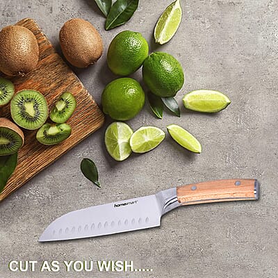 HOMESMART Santoku Chef's Knife in Stainless Steel with Beige Wooden Handle | Stainless Steel Knife | Wooden Knife | Kitchen Knife