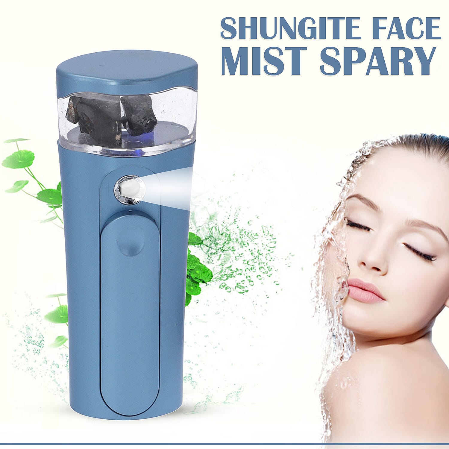 Natural Shungite Infused Facial Nano Mist Sprayer with Built in Rechargeable Battery - Iridescent Blue