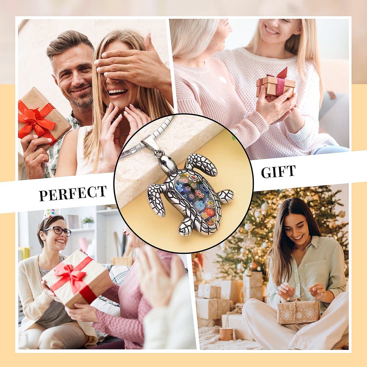 Multi Color Murano Style Turtle Pendant Necklace in Black Oxidized Stainless Steel 16-18 Inches image number 5