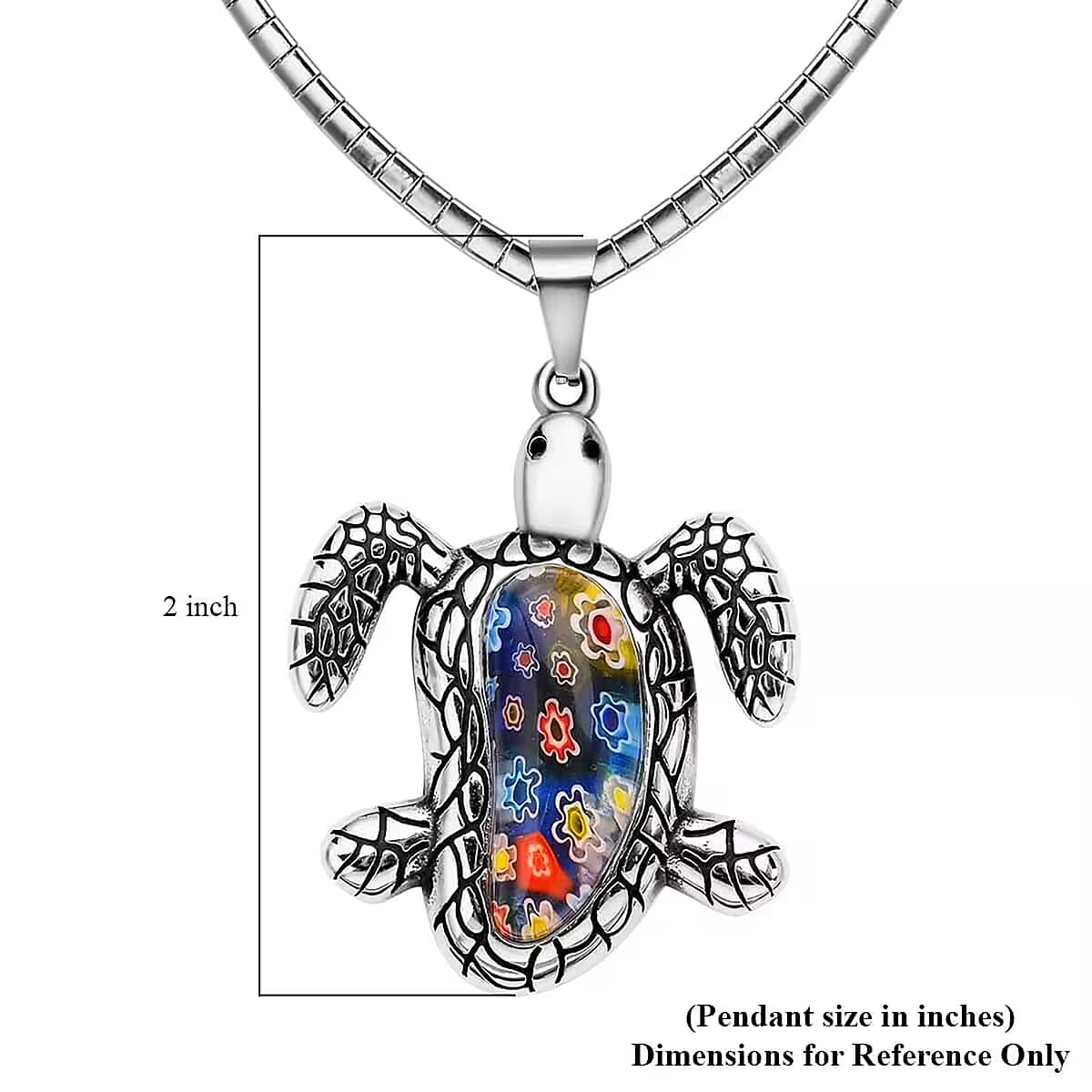 Multi Color Murano Style Turtle Pendant Necklace in Black Oxidized Stainless Steel 16-18 Inches image number 6