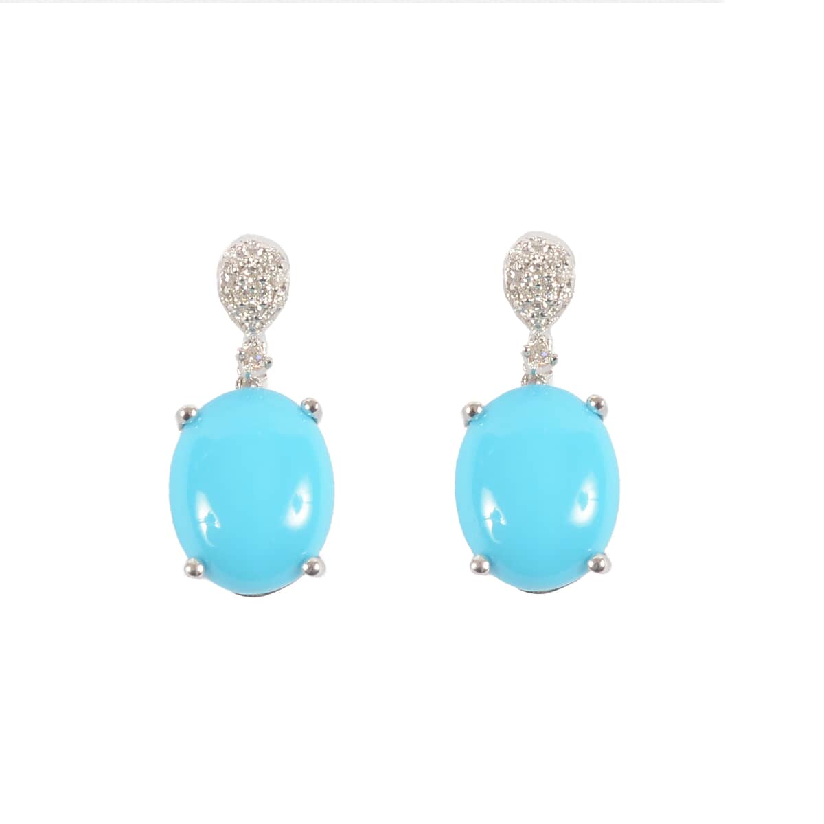 Iliana 18K White Gold AAA Sleeping Beauty Turquoise and G-H SI Diamond Drop Earrings 4.60 ctw image number 0