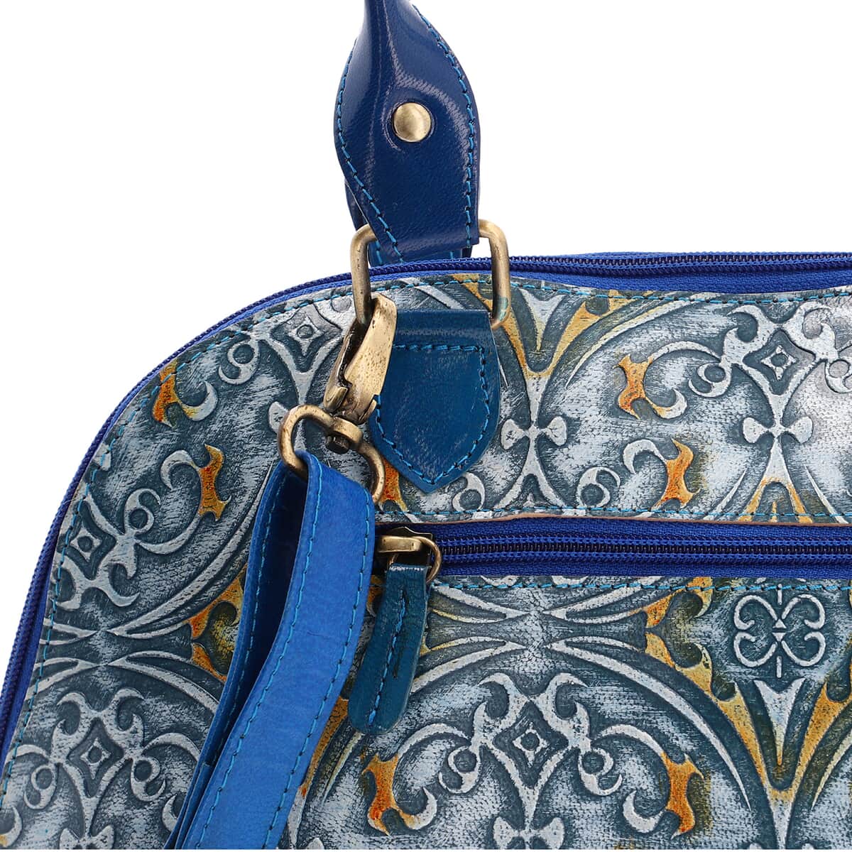 VIVID by SUKRITI Black Damask Pattern Embossed 100% Genuine Leather Shoulder Bag image number 5