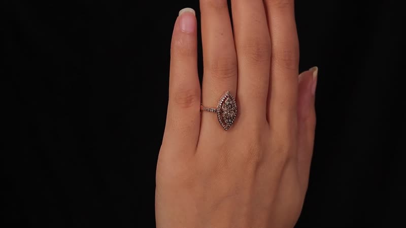 Natural Champagne Diamond Marquise Shape Ring in Rhodium & Vermeil Rose Gold Over Sterling Silver 1.00 ctw