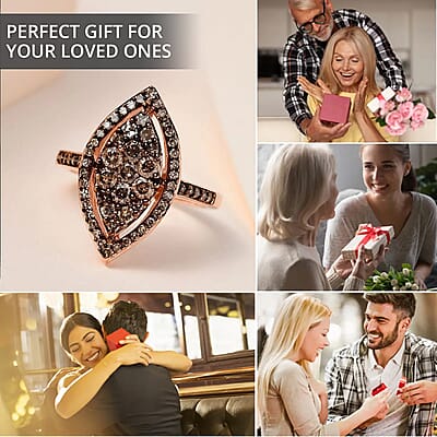 D'Joy Natural Champagne Diamond 1.00 ctw Ring in Vermeil Rose Gold Over Sterling Silver,Cocktail Cluster Rings For Women (Size 7.0)