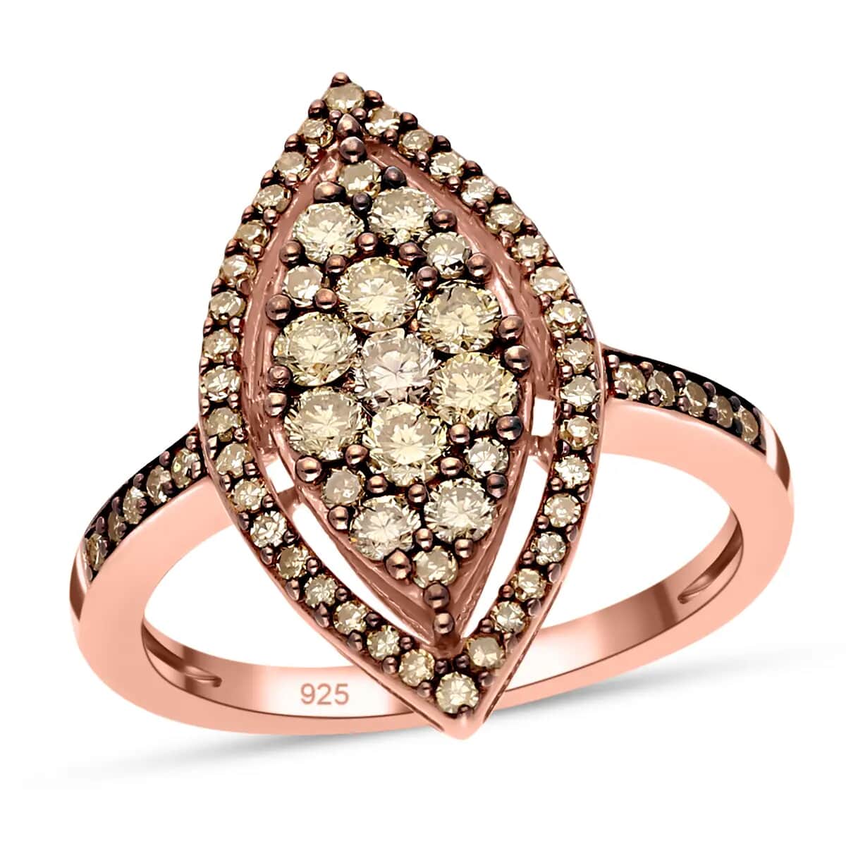 Natural Champagne Diamond 1.00 ctw Ring in Vermeil Rose Gold Over Sterling Silver,Cocktail Cluster Rings For Women (Size 8.0) image number 0