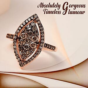 D'Joy Natural Champagne Diamond 1.00 ctw Ring in Vermeil Rose Gold Over Sterling Silver,Cocktail Cluster Rings For Women (Size 8.0)