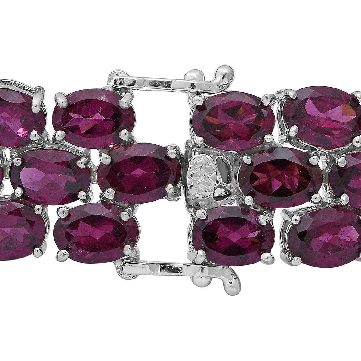 Orissa Rhodolite Garnet Three-row Bracelet in Platinum Over Sterling Silver (7.25 In) 67.65 ctw image number 1