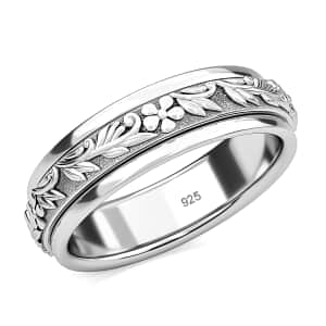 Floral Spinner Ring for Anxiety in Sterling Silver, Anxiety Ring for Women, Fidget Rings for Anxiety for Women, Stress Relieving Anxiety Ring, Promise Rings (Size 6.0)