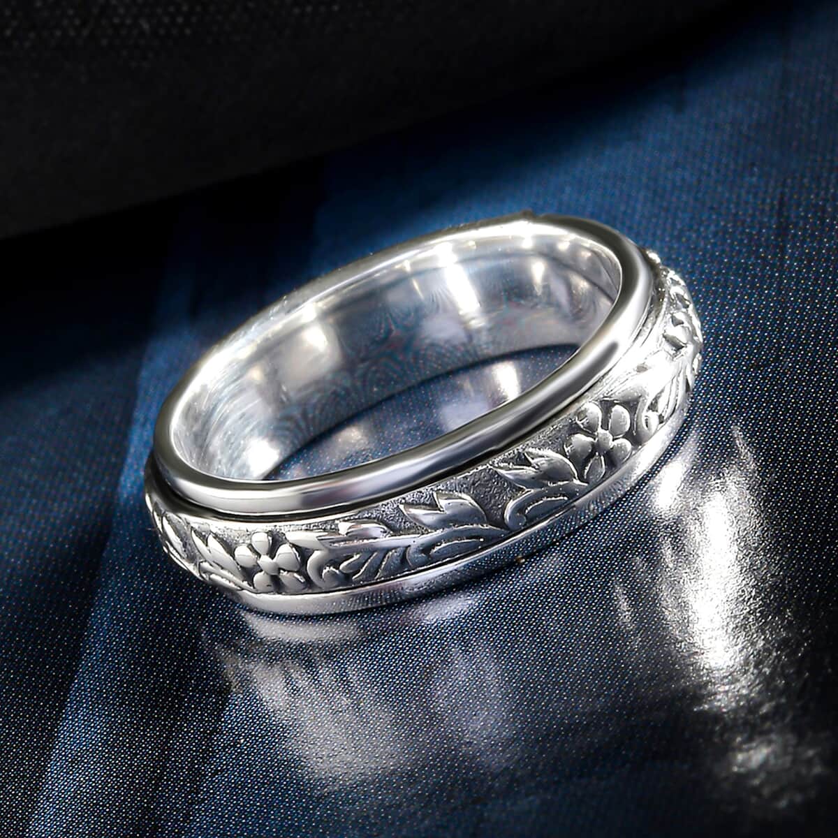Floral Spinner Ring for Anxiety in Sterling Silver, Anxiety Ring for Women, Fidget Rings for Anxiety for Women, Stress Relieving Anxiety Ring, Promise Rings (Size 6.0) image number 1