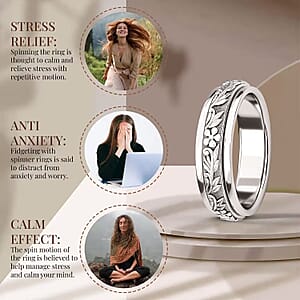 Floral Fidget Spinner Ring for Anxiety in Sterling Silver (Size 6.0) 4.50 Grams