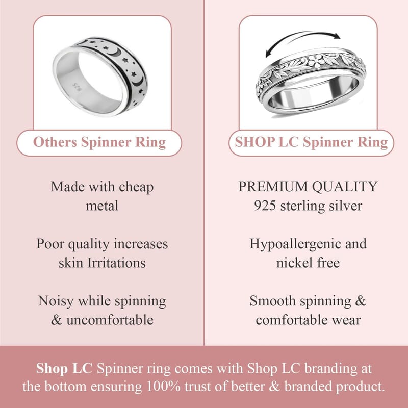 Floral Fidget Spinner Ring for Anxiety in Sterling Silver (Size 6.0) 4.50 Grams
