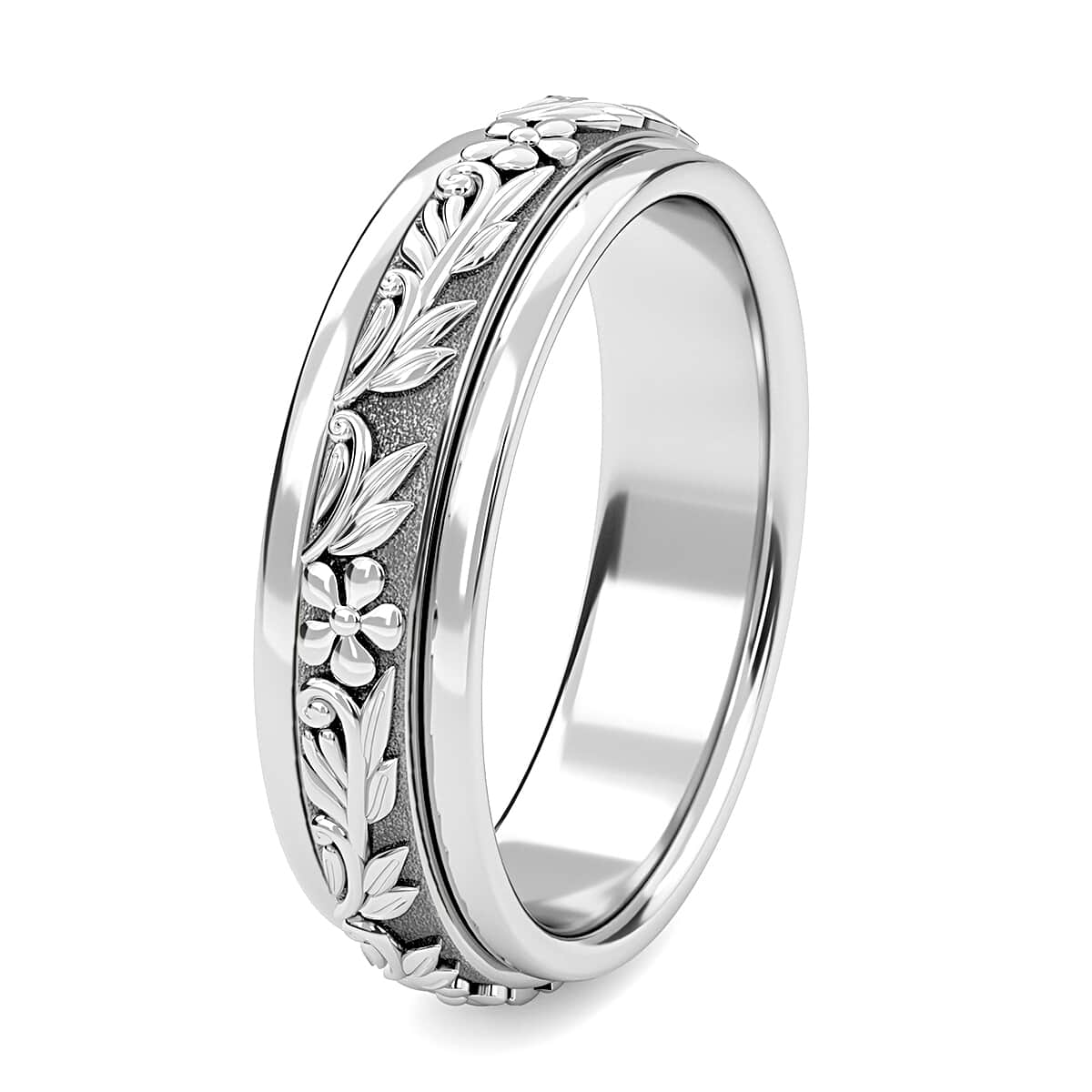Floral Spinner Ring for Anxiety in Sterling Silver, Anxiety Ring for Women, Fidget Rings for Anxiety for Women, Stress Relieving Anxiety Ring, Promise Rings (Size 6.0) image number 5