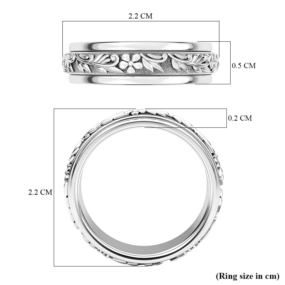 Sterling Silver Floral Spinner Ring 4.50 Grams image number 6