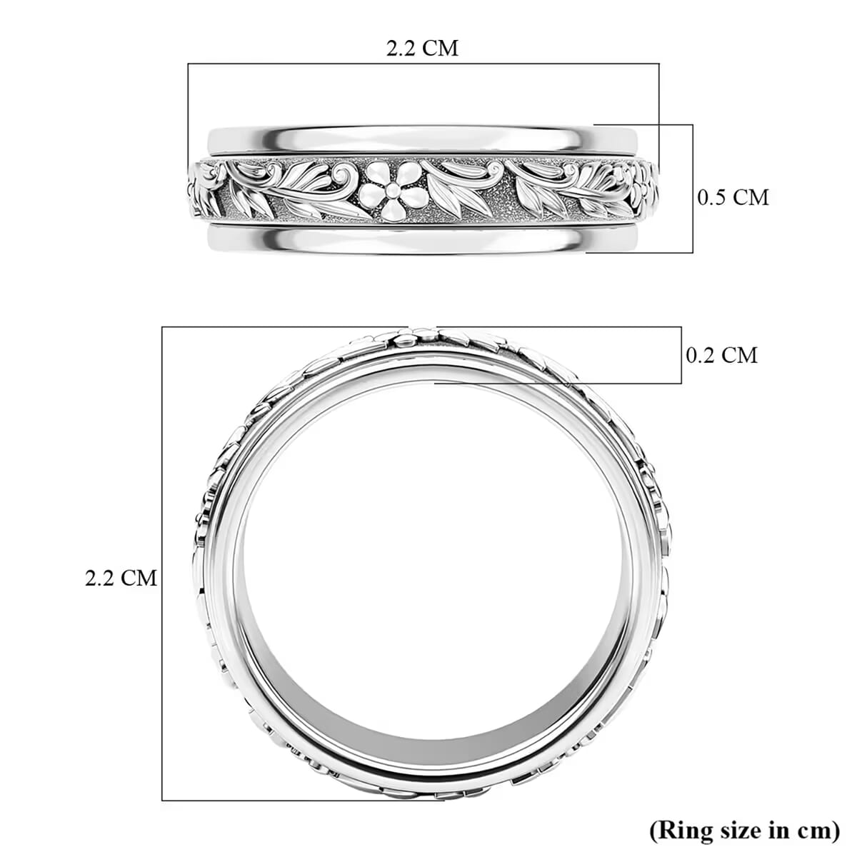 Floral Fidget Spinner Ring for Anxiety in Sterling Silver (Size 11.0) 4.50 Grams image number 7