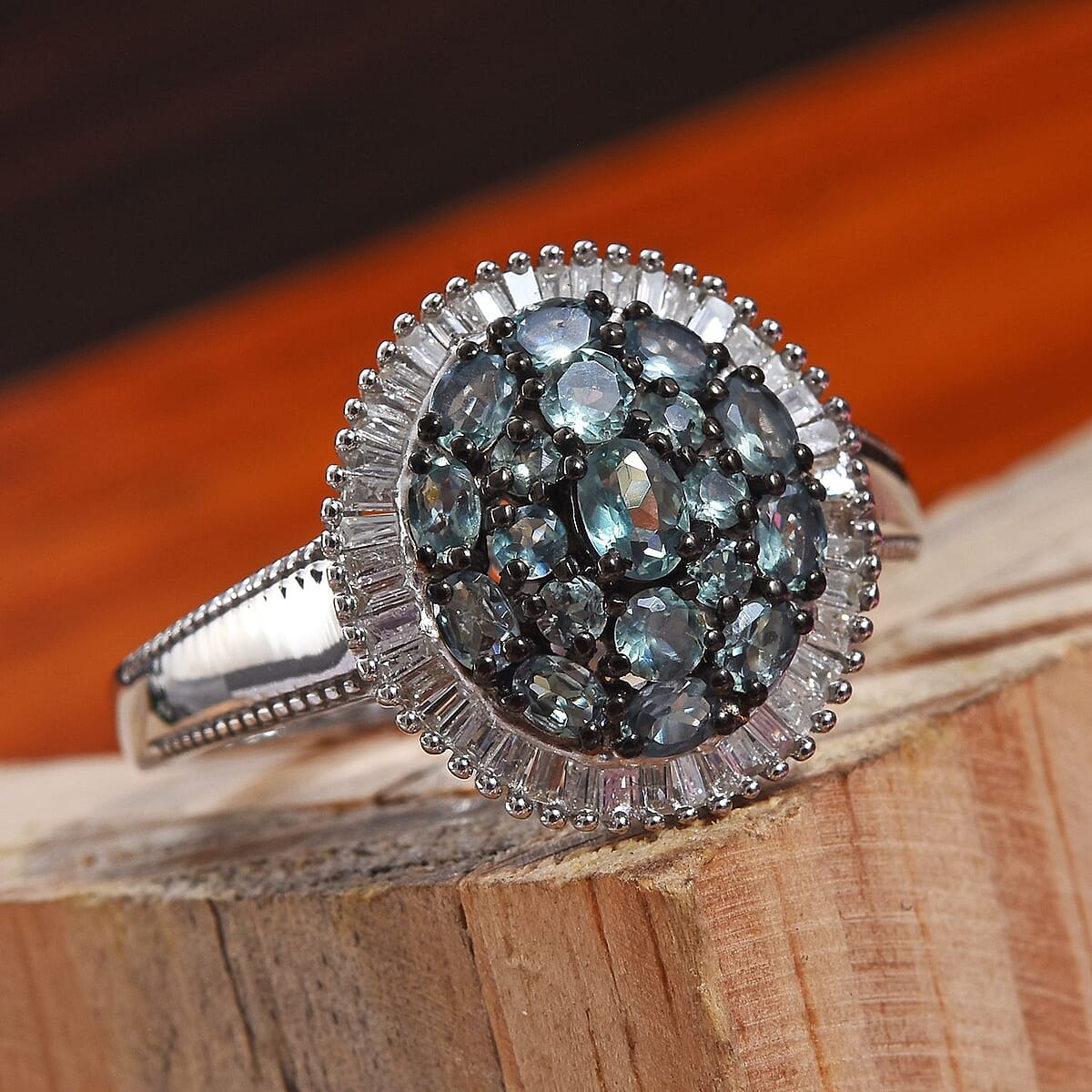 2 ctw Premium Narsipatnam Alexandrite and Diamond Ring in Platinum Over Sterling Silver (Size 9.0) image number 1