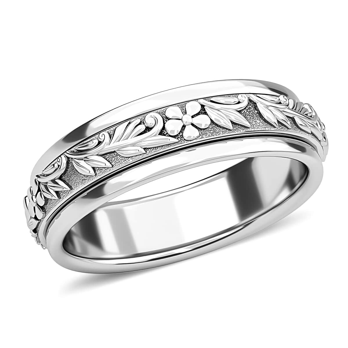 Floral Spinner Ring for Anxiety in Sterling Silver, Anxiety Ring for Women, Fidget Rings for Anxiety for Women, Promise Rings 6.25 Grams (Size 5) image number 0