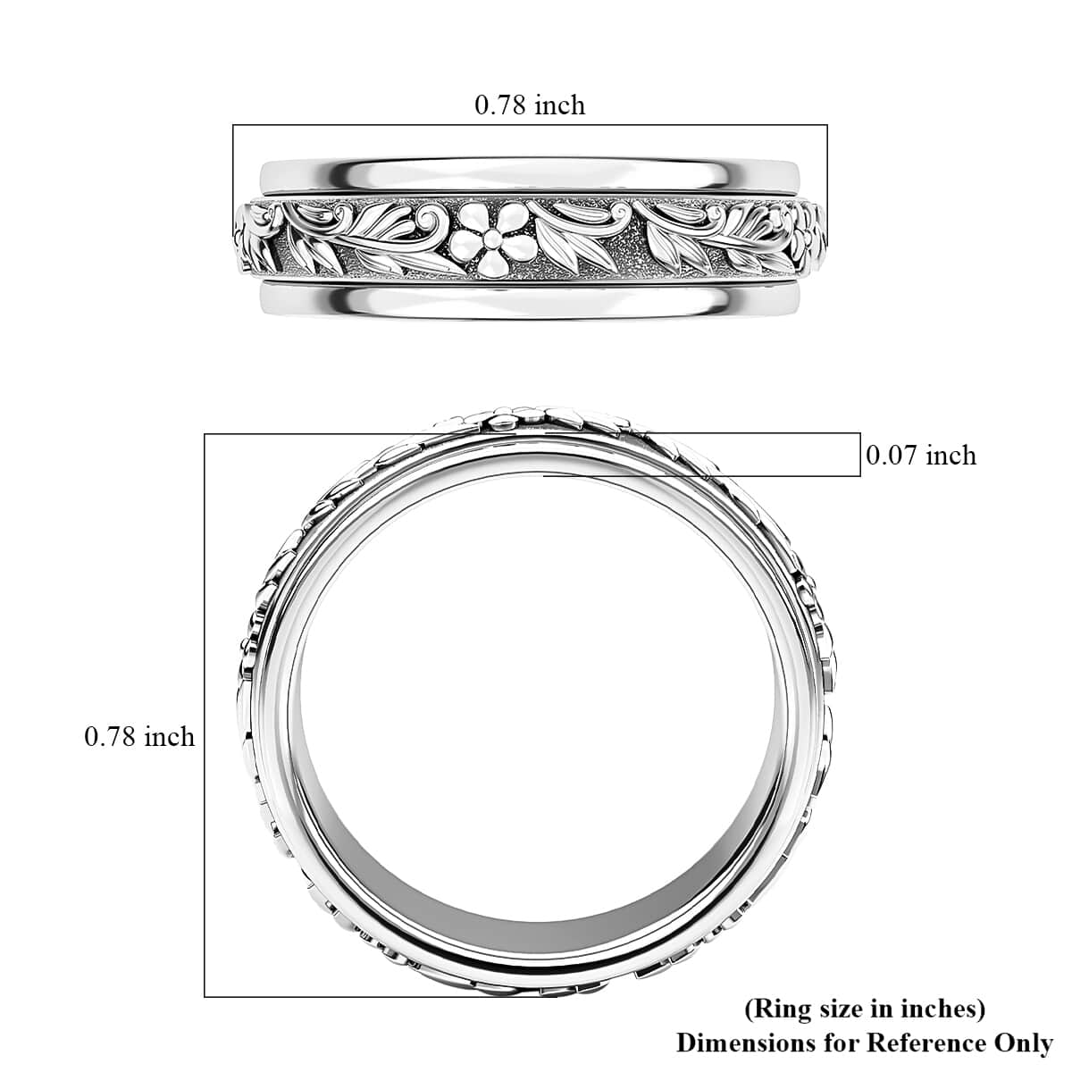 Floral Spinner Ring for Anxiety in Sterling Silver, Anxiety Ring for Women, Fidget Rings for Anxiety for Women, Promise Rings 6.25 Grams (Size 5) image number 6