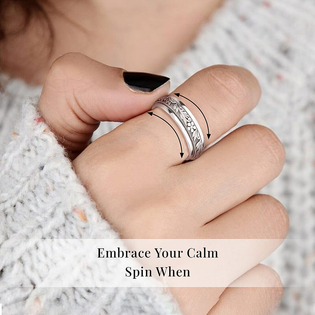 Floral Fidget Spinner Ring for Anxiety in Sterling Silver (Size 7.0) 4.50 Grams image number 1