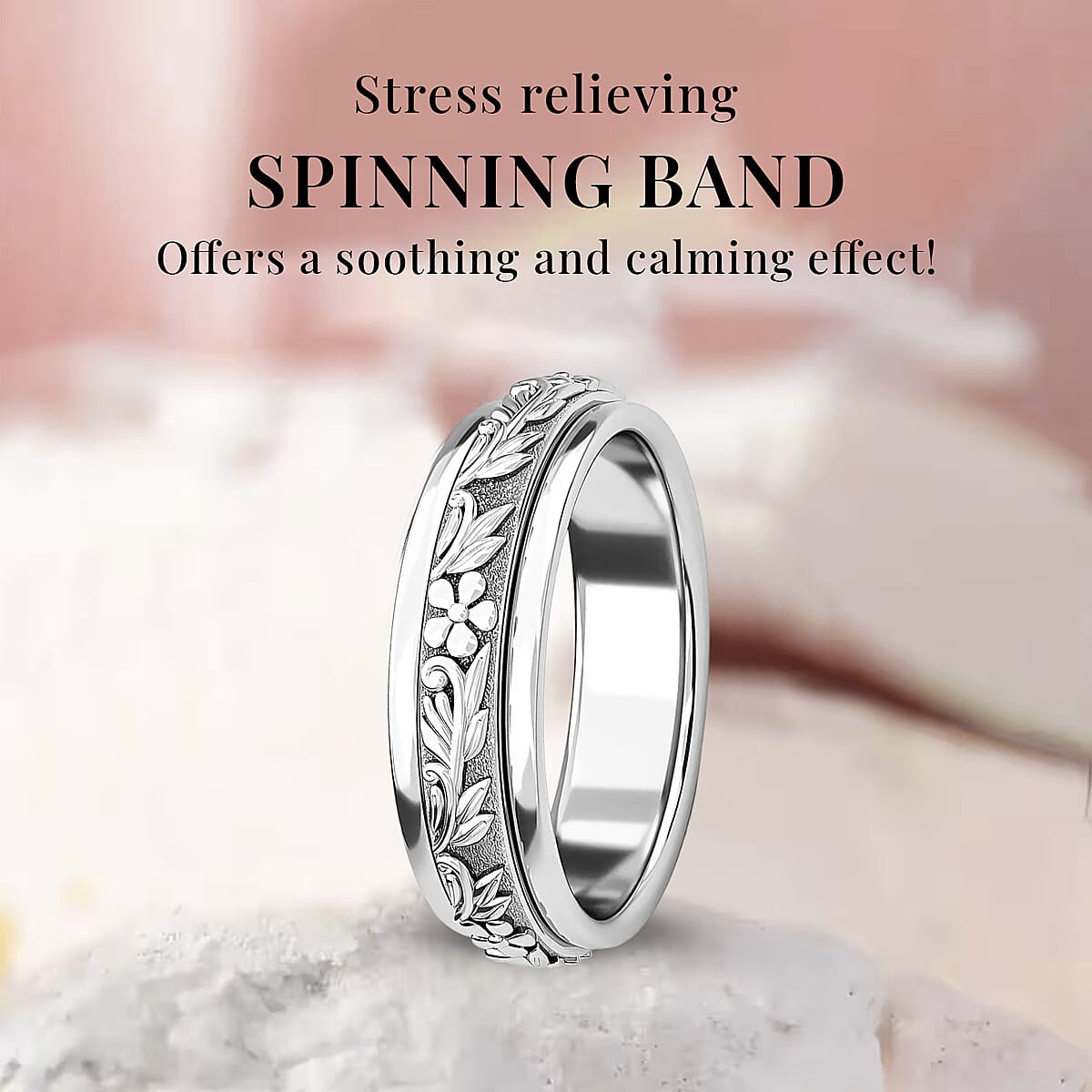 Floral Fidget Spinner Ring for Anxiety in Sterling Silver (Size 7.0) 4.50 Grams image number 4