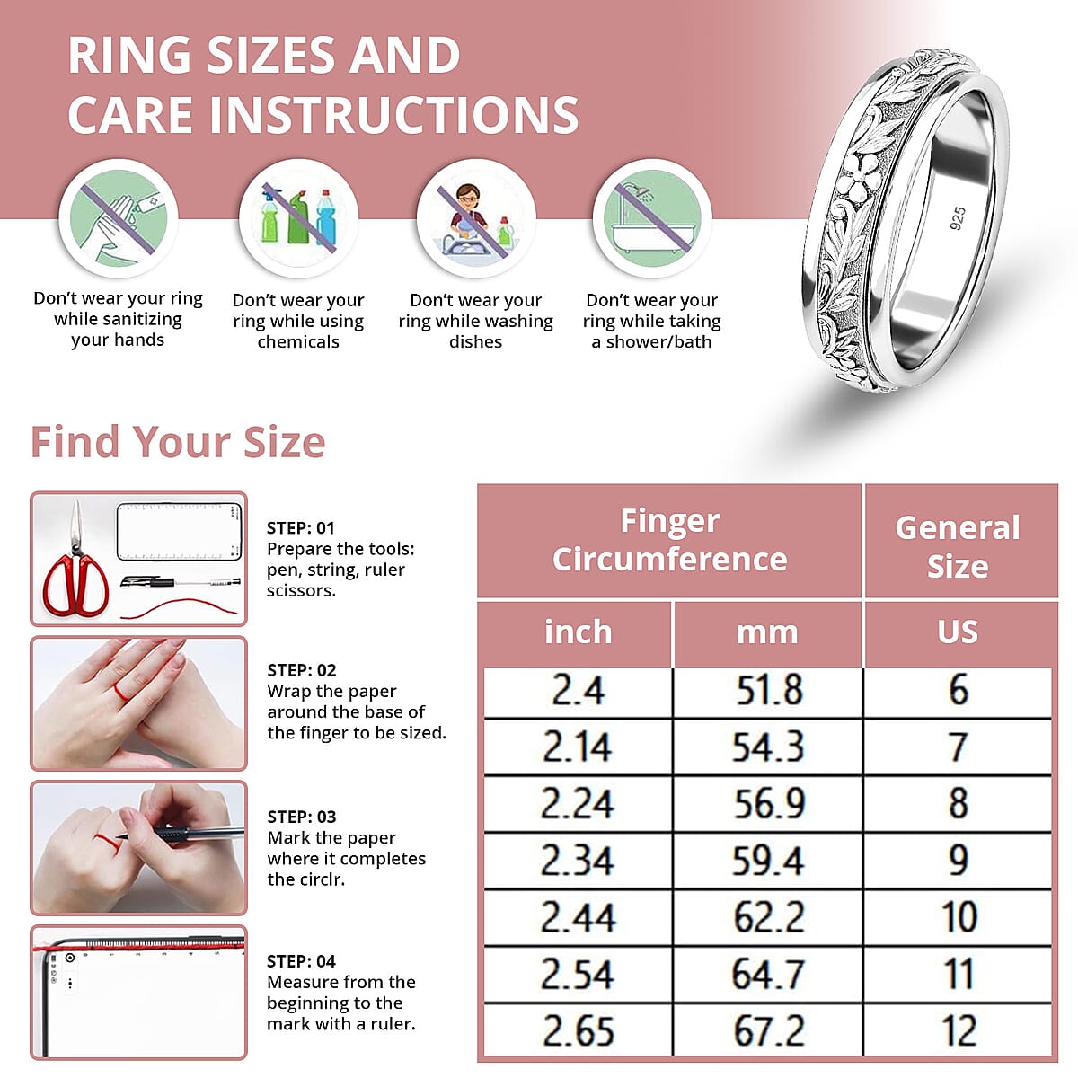 Floral Fidget Spinner Ring for Anxiety in Sterling Silver (Size 7.0) 4.50 Grams image number 6