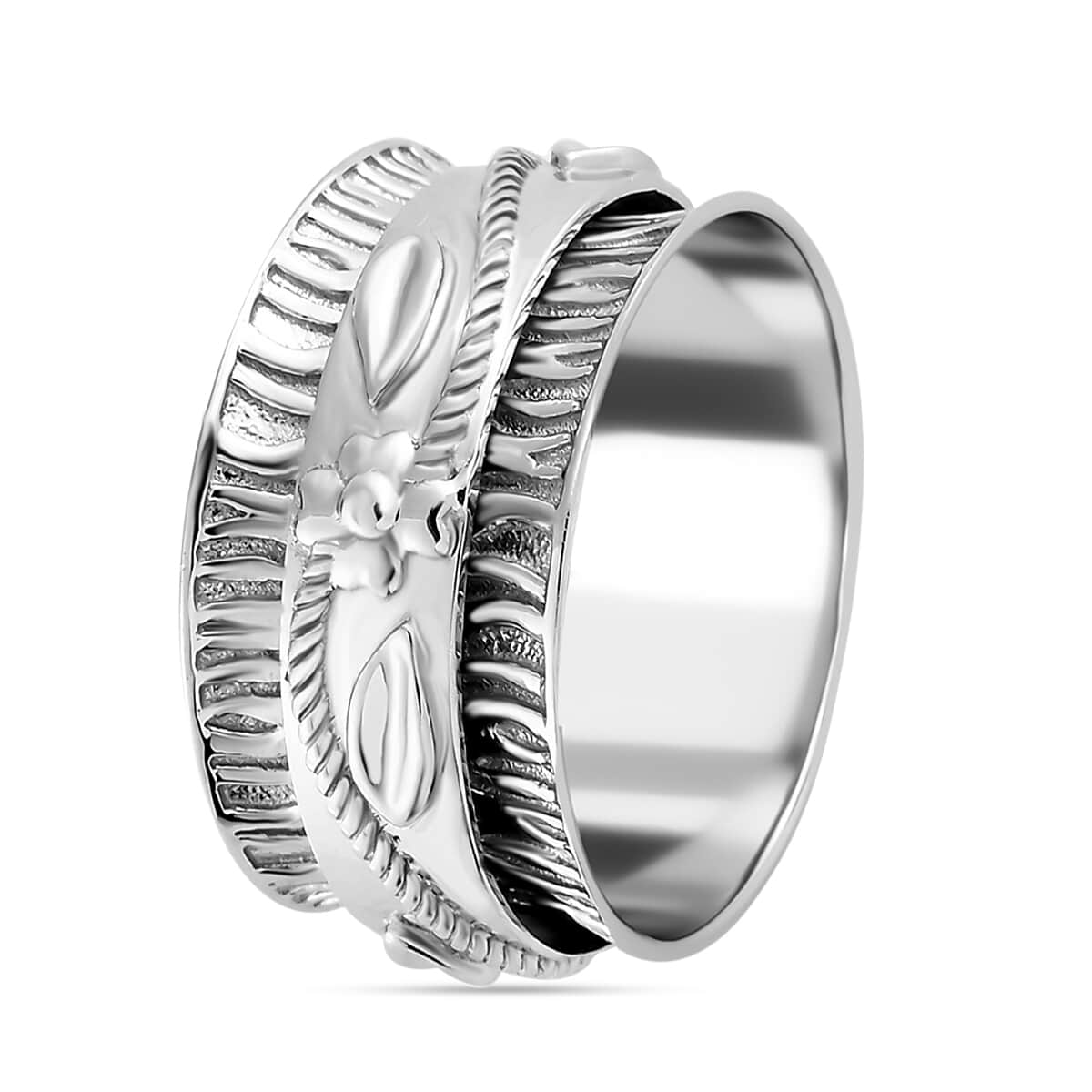 Sterling Silver Floral Leaves Concave Spinner Band Ring (Size 6.0) 4.80 Grams image number 5