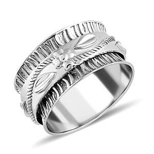 Floral Leaves Concave Spinner Band Ring in Sterling Silver (Size 7.0) 4.80 Grams