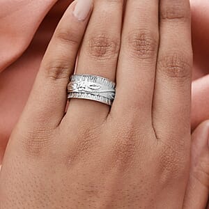 Floral Leaves Concave Spinner Band Ring in Sterling Silver (Size 7.0) 4.80 Grams
