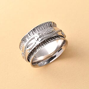 Floral Leaves Concave Spinner Band Ring in Sterling Silver (Size 7.0) 4.80 Grams