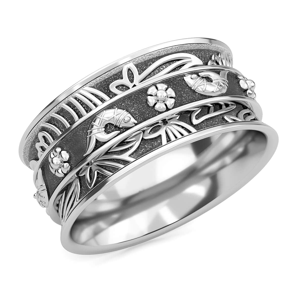 Fish Concave Spinner Ring in Sterling Silver, Anxiety Ring for Women, Fidget Rings for Anxiety, Stress Relieving Anxiety Ring (Size 5.00) image number 0