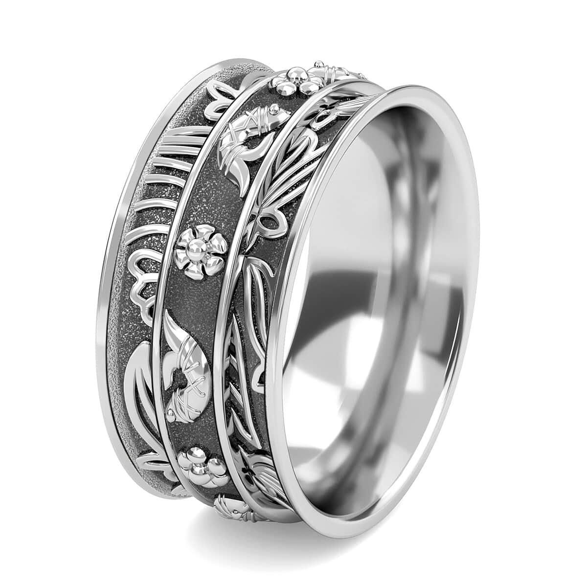 Fish Concave Spinner Ring in Sterling Silver, Anxiety Ring for Women, Fidget Rings for Anxiety, Stress Relieving Anxiety Ring (Size 5.00) image number 3