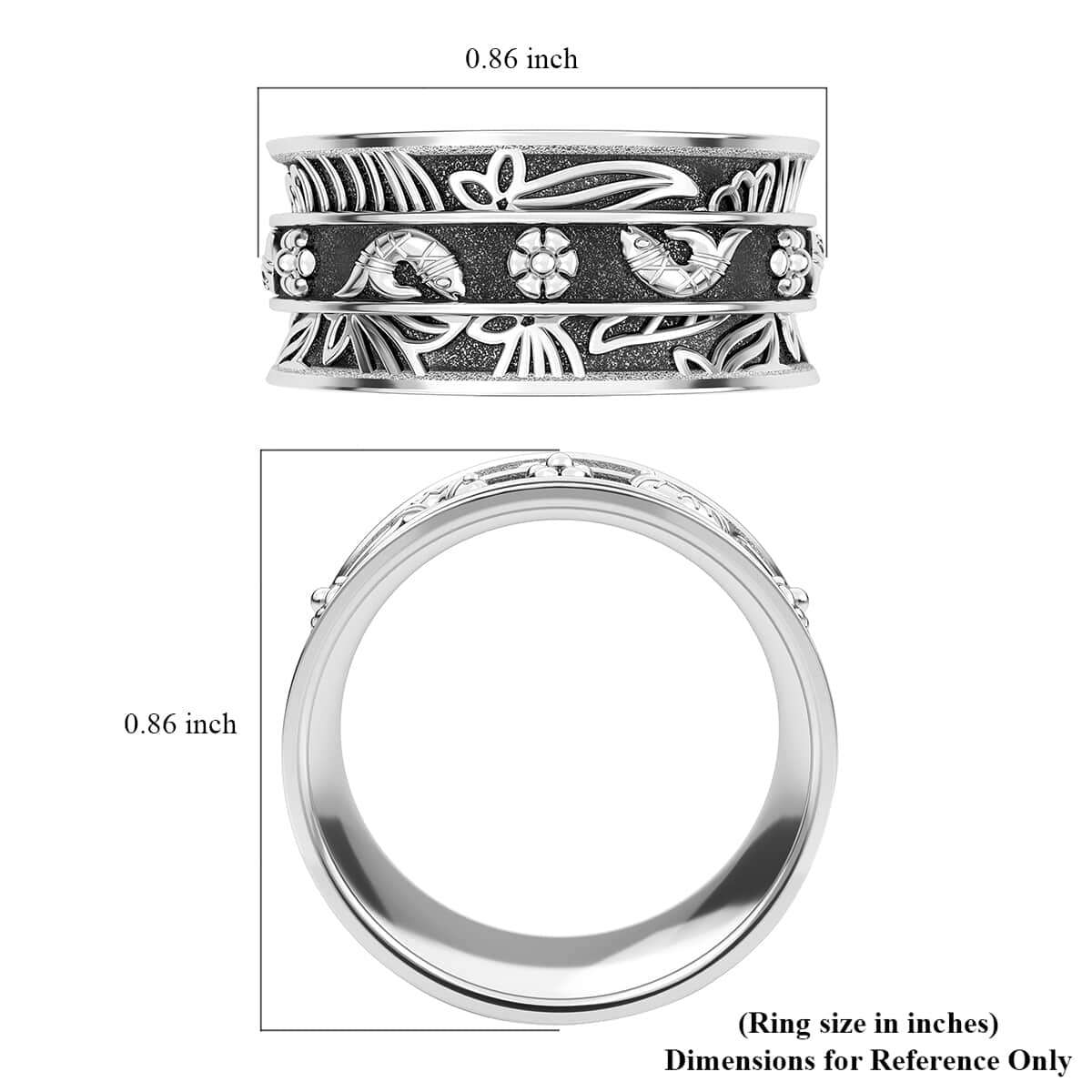 Fish Concave Spinner Ring in Sterling Silver, Anxiety Ring for Women, Fidget Rings for Anxiety, Stress Relieving Anxiety Ring (Size 5.00) image number 5