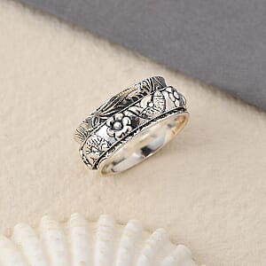 Fish Concave Spinner Ring in Sterling Silver, Anxiety Ring for Women, Fidget Rings for Anxiety, Stress Relieving Anxiety Ring (Size 7.00)