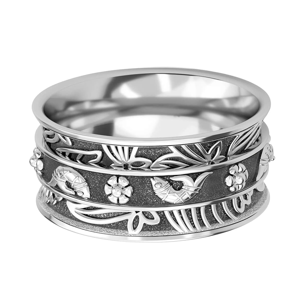 Sterling Silver Fish Concave Spinner Ring, Anxiety Ring for Women, Fidget Rings for Anxiety for Women, Stress Relieving Anxiety Ring (Size 8.0) (4.80 g) image number 4