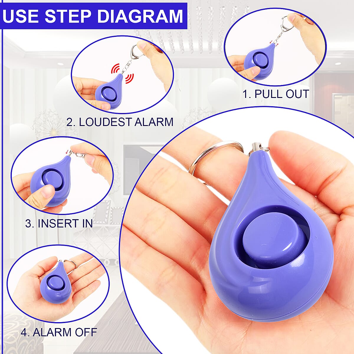 Set of 2 Personal Safety Purple Alarm Keychains (3xLR44 Batteries Included) image number 2