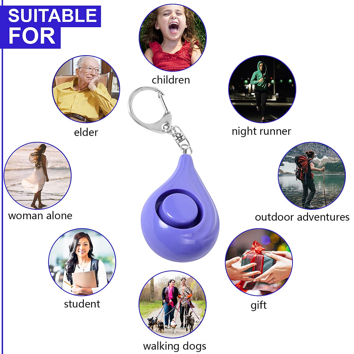 Set of 2 Personal Safety Purple Alarm Keychains (3xLR44 Batteries Included) image number 4