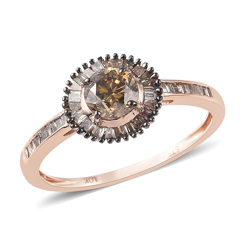 1.25 ctw Natural Champagne Diamond Ring in 10K Rose Gold 1.92 Grams (Size 6)