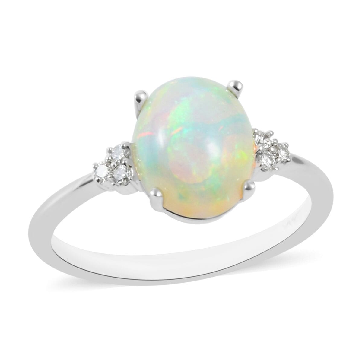 Iliana 2.52 ctw AAA Ethiopian Welo Opal and Diamond G-H SI Ring in 18K White Gold 3.17 Grams (Size 6) image number 0