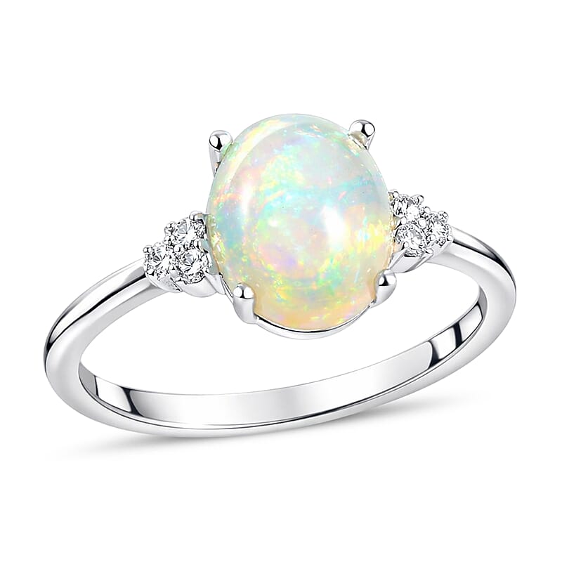 Iliana 2.52 ctw AAA Ethiopian Welo Opal and Diamond G-H SI Ring in 18K White Gold 3.17 Grams (Size 6)