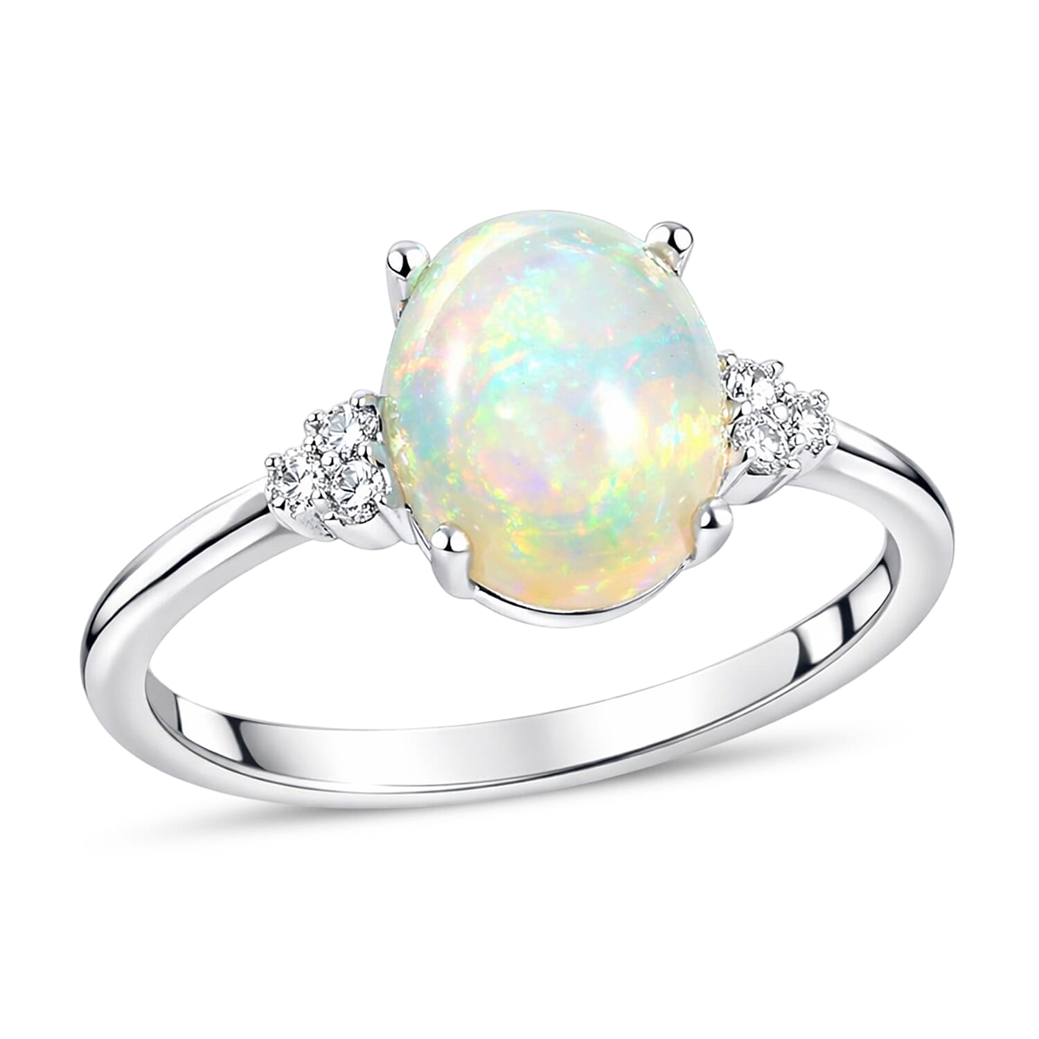 Iliana 2.52 ctw AAA Ethiopian Welo Opal and Diamond G-H SI Ring in 18K White Gold 3.17 Grams (Size 6)