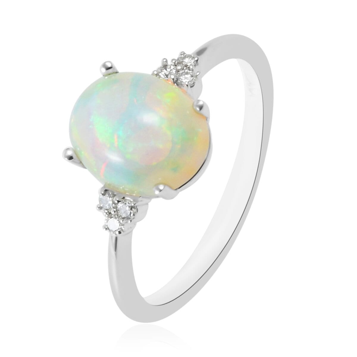 Iliana 2.52 ctw AAA Ethiopian Welo Opal and Diamond G-H SI Ring in 18K White Gold 3.17 Grams (Size 6) image number 2