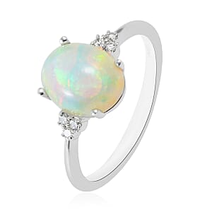 Iliana 2.52 ctw AAA Ethiopian Welo Opal and Diamond G-H SI Ring in 18K White Gold 3.17 Grams (Size 6)