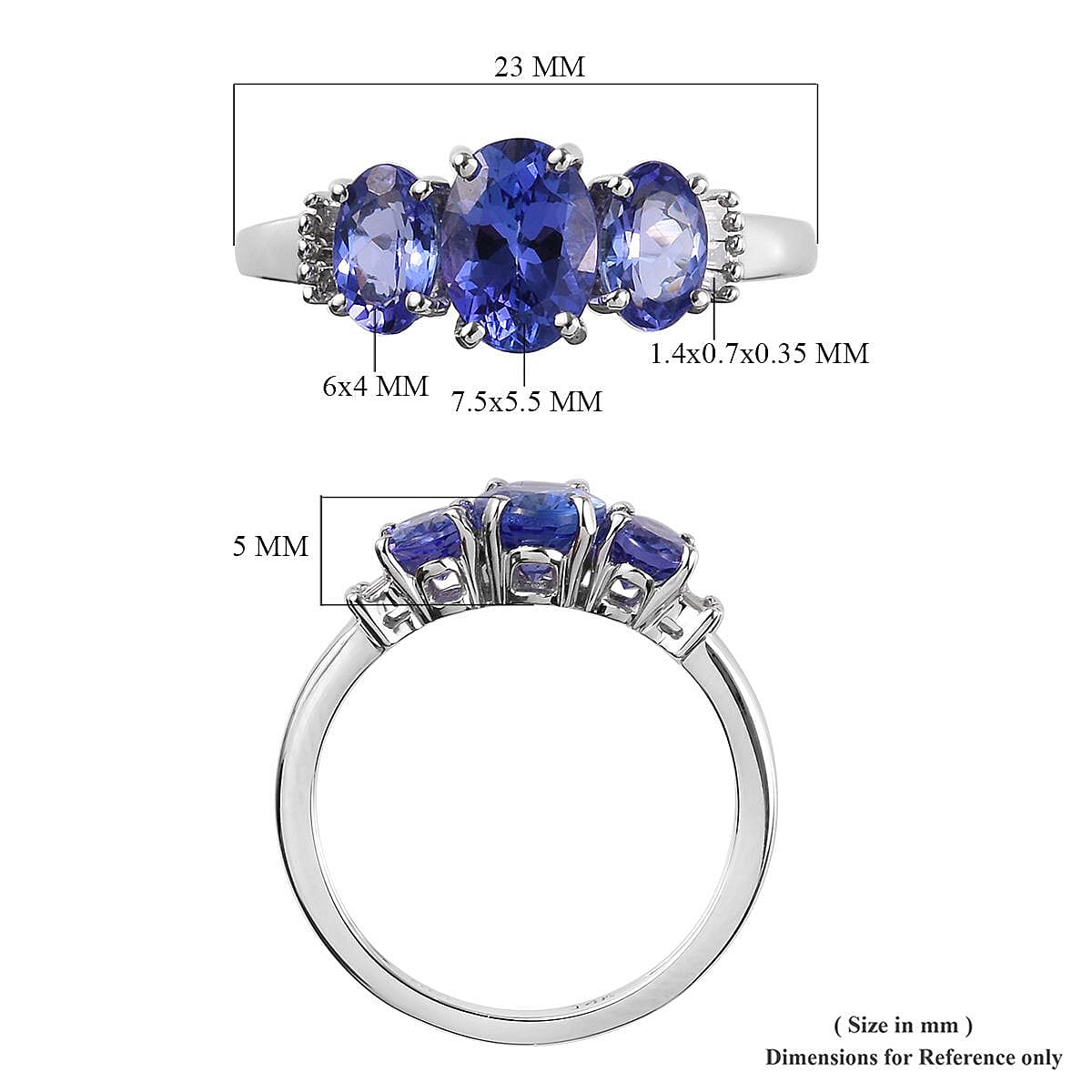 AAA Tanzanite and Diamond G-H I3 Accent 2.10 ctw Ring in 14K White Gold 2.25 Grams (Size 10)