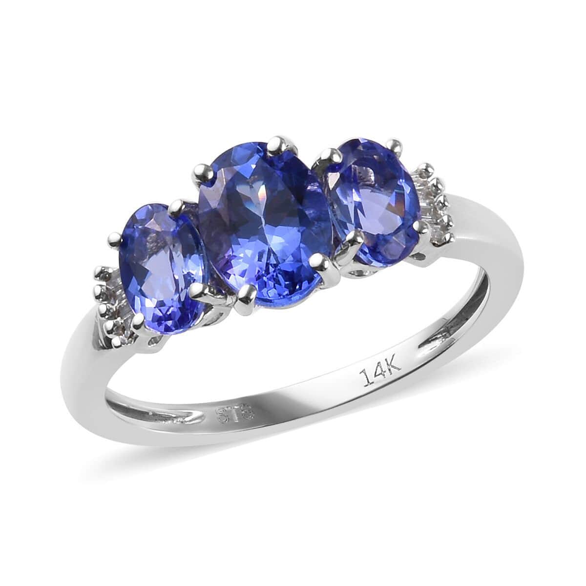 2.10 ctw AAA Tanzanite and Diamond G-H I3 Accent Ring in 14K White Gold 2.25 Grams (Size 8) image number 0