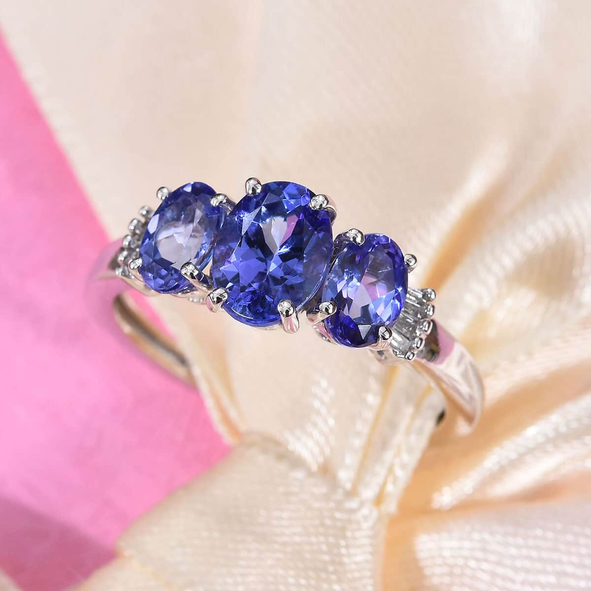 2.10 ctw AAA Tanzanite and Diamond G-H I3 Accent Ring in 14K White Gold 2.25 Grams (Size 8) image number 1