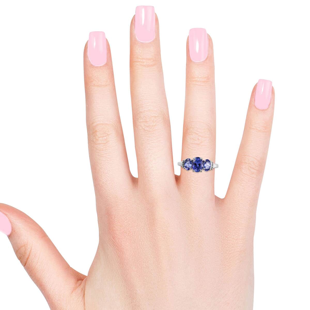 2.10 ctw AAA Tanzanite and Diamond G-H I3 Accent Ring in 14K White Gold 2.25 Grams (Size 8) image number 2