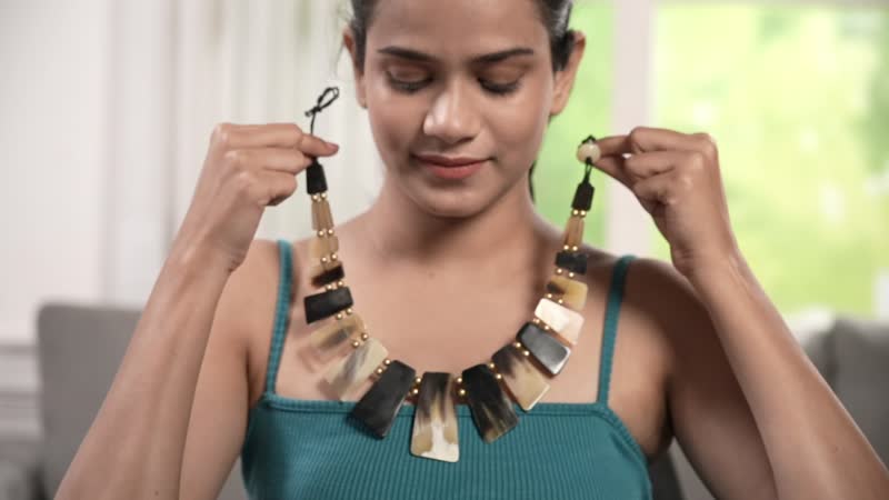 Natural Brown & Black Genuine Buffalo Horn Necklace (20 in)