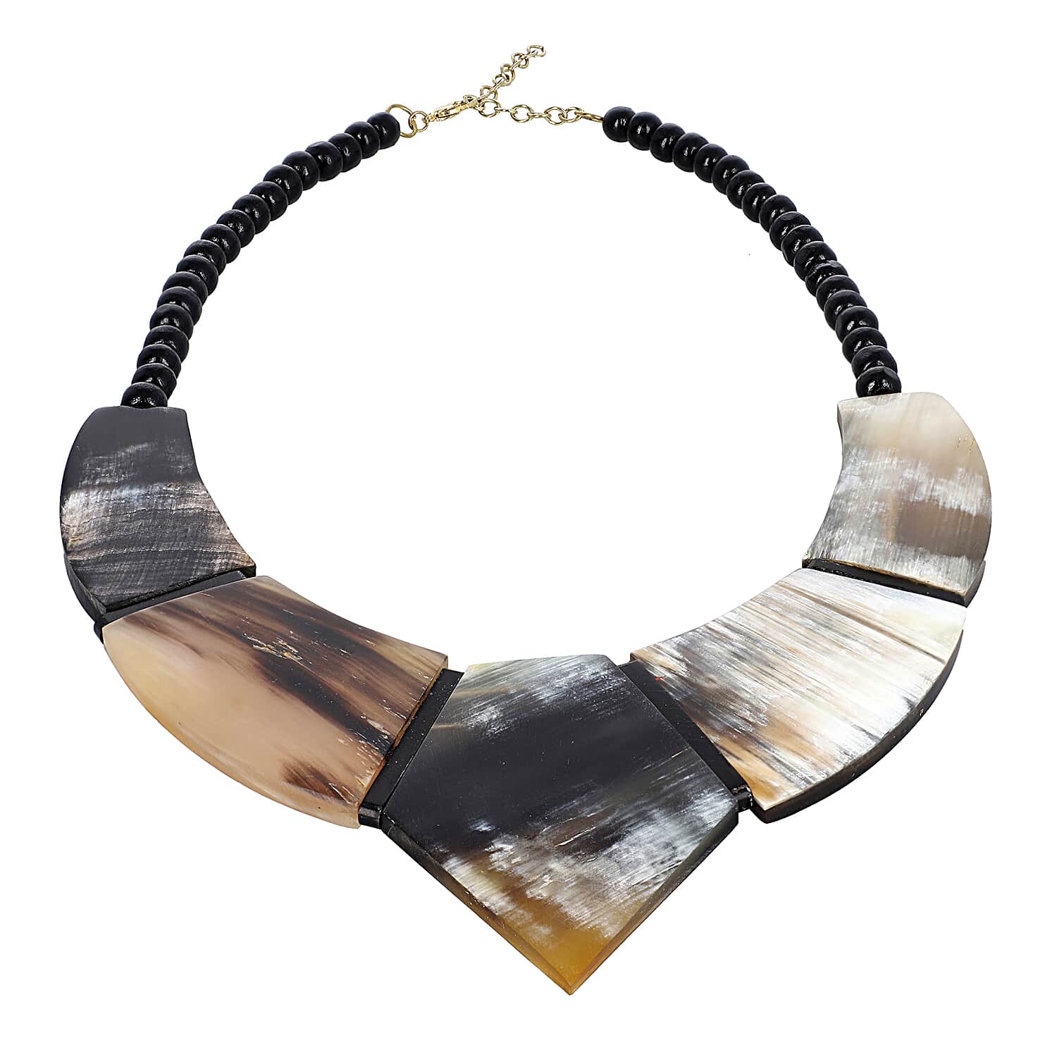 Natural Brown & Black Genuine Buffalo Horn Necklace 20-22 Inches in Goldtone