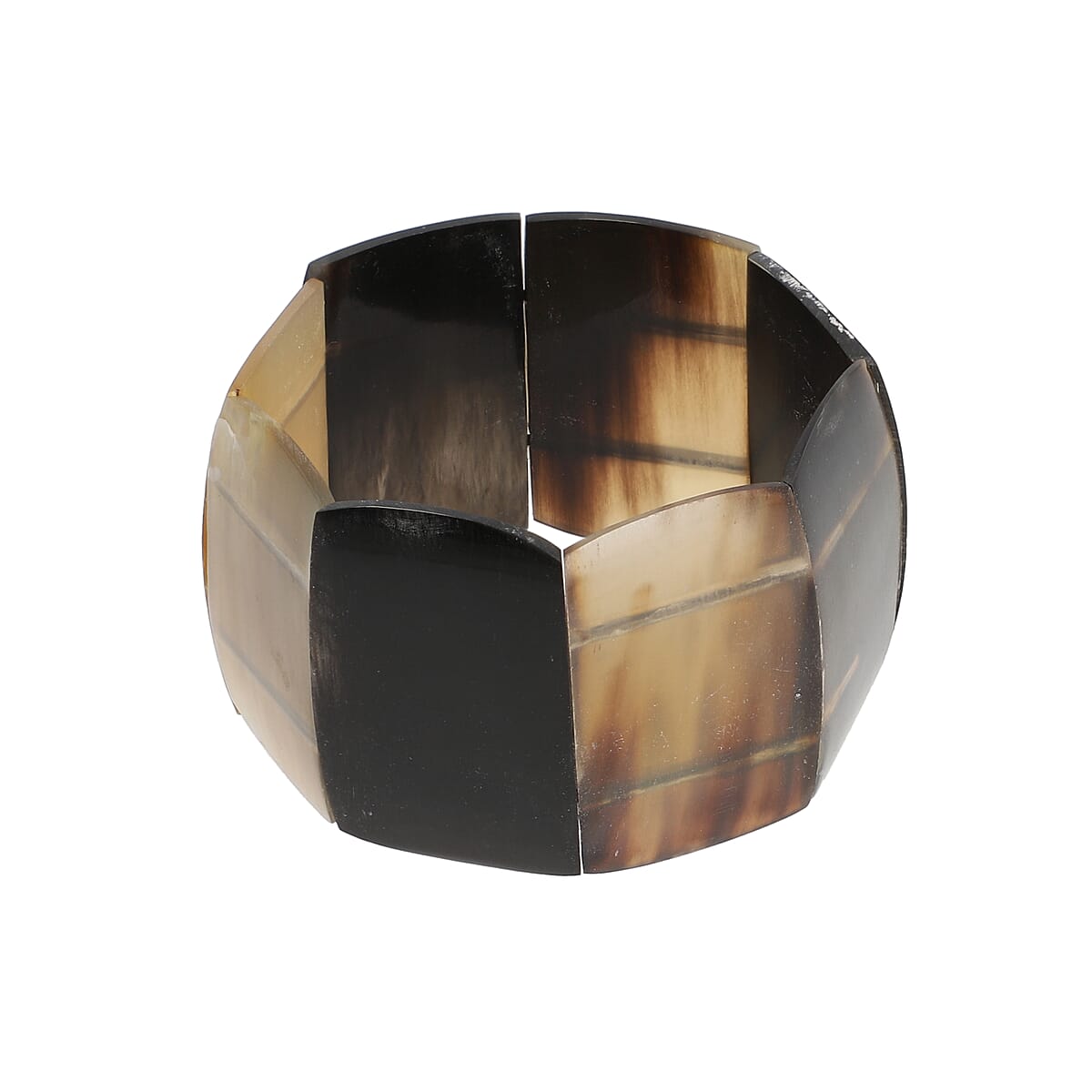 Super Find Natural Brown & Black Buffalo Horn Cushion Shape Stretch Bracelet image number 3